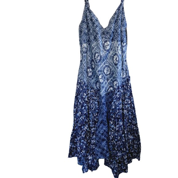 NWT LAUREN RALPH LAUREN PETITE LINEN BLUE PATCHWORK HANDKERCHIEF HEM DRESS 6P - Picture 6 of 15